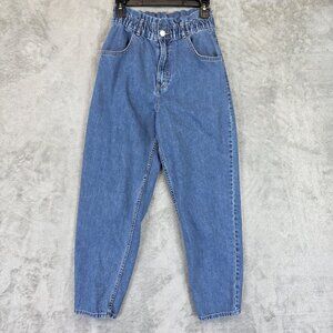 Zara Jeans Womens Size XS Blue Paperbag Waist High Rise Tapered Leg Denim
